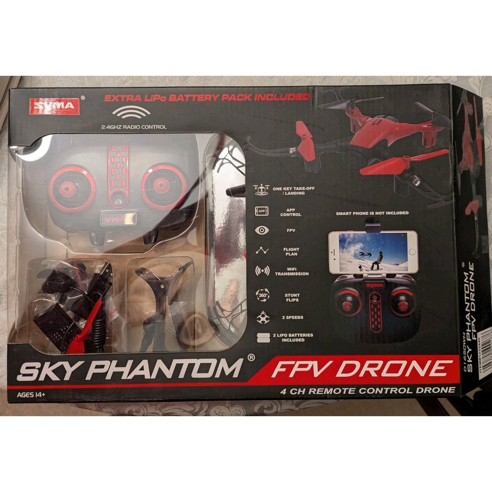 Drone SYMA Sky Phantom FPV 4 CH Remote Control Drone RED,‎ Phone Not Included
